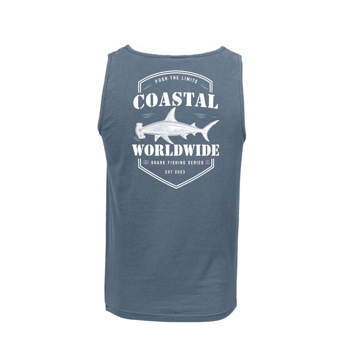 Shark Series Comfort Tank in Blue Jean, back view
