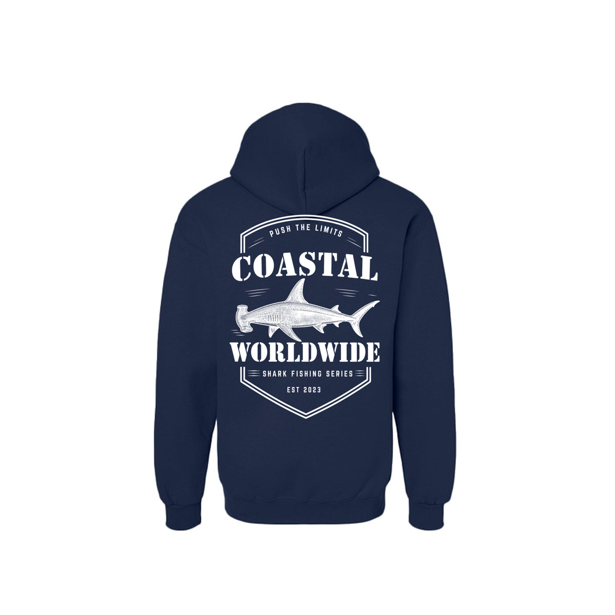 Shark Series Sweatshirt in Blue Dusk, white ink, back view