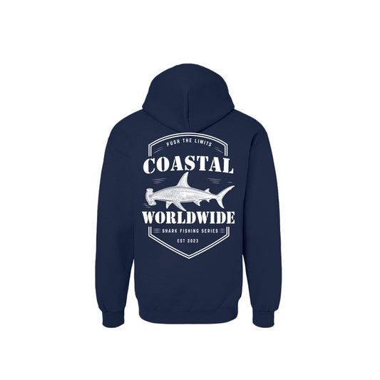 Shark Series Sweatshirt in Blue Dusk, white ink, back view