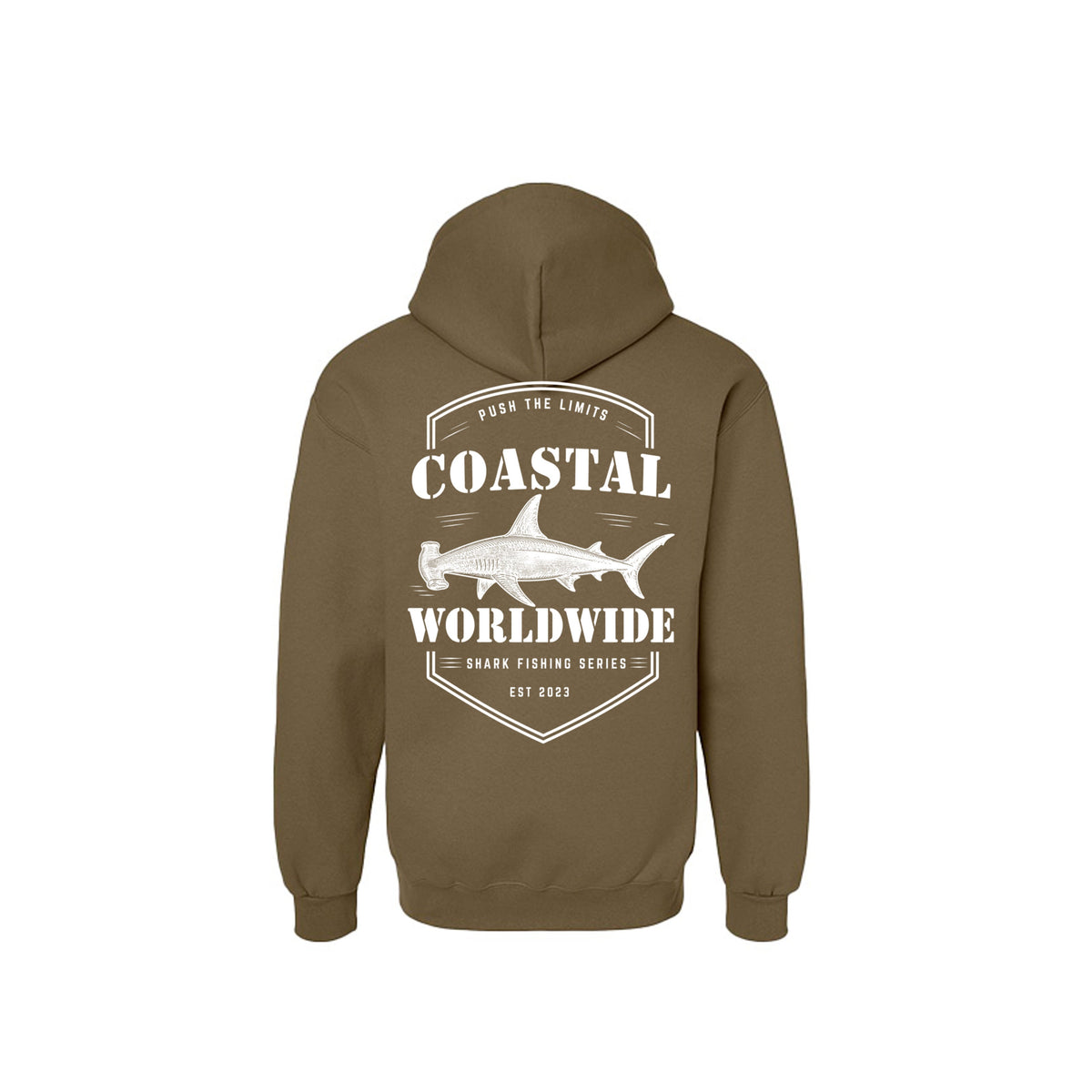 Shark Series Sweatshirt in Olive, white ink, back view