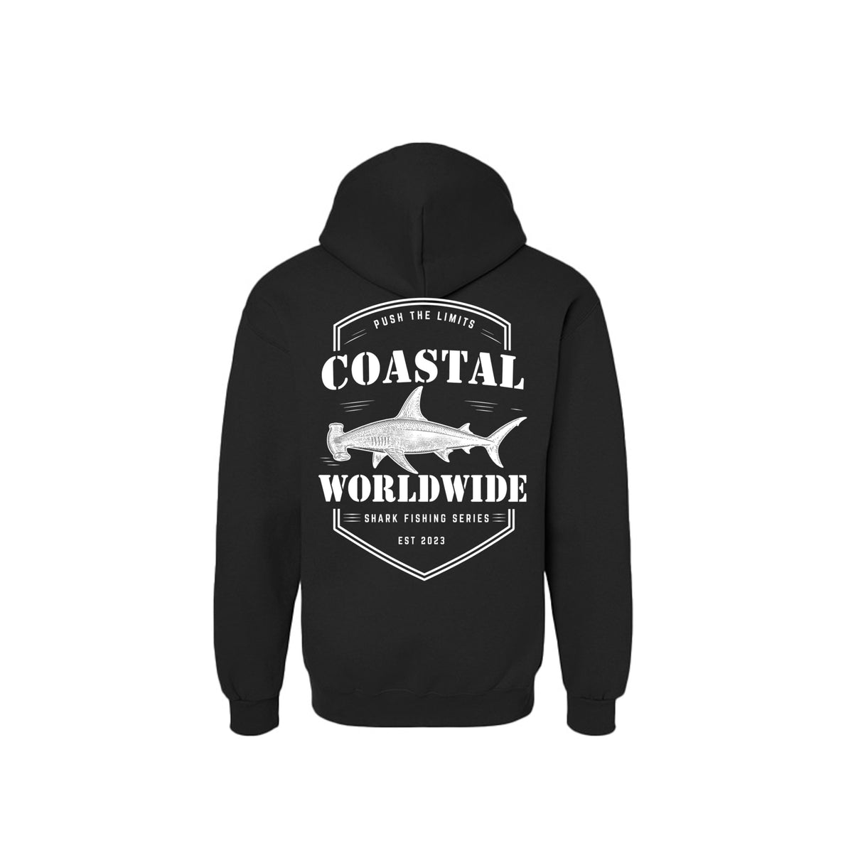 Shark Series Sweatshirt in Pitch Black, white ink, back view