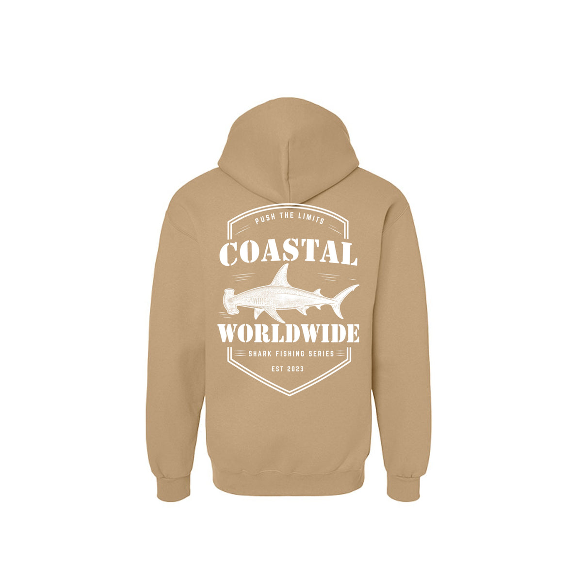 Shark Series Sweatshirt in Tan, white ink, back view
