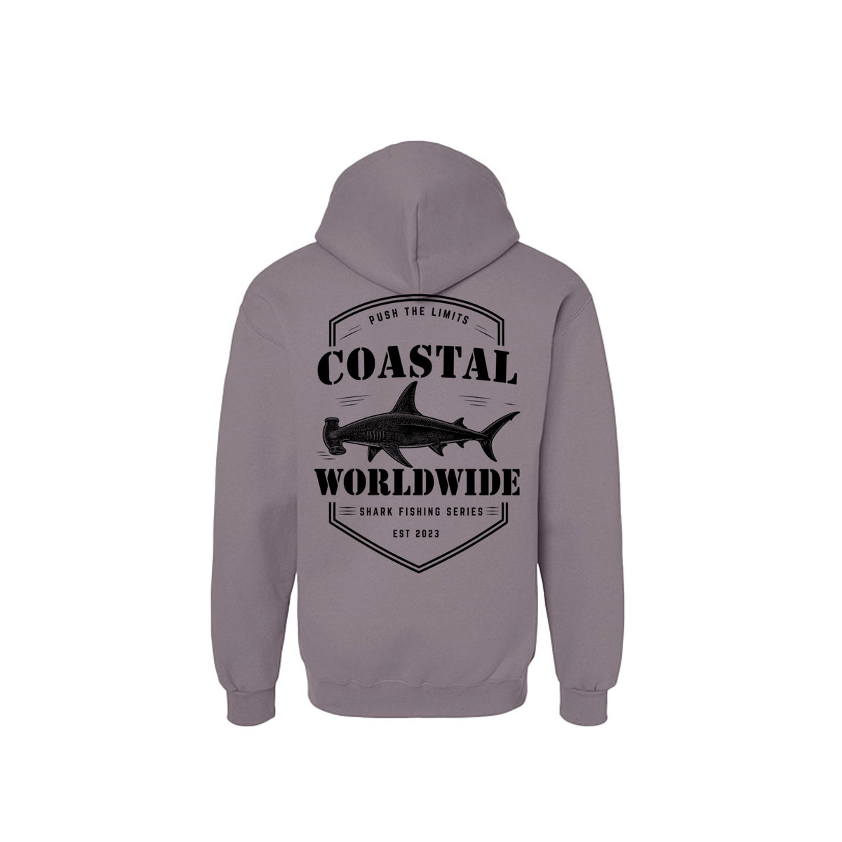 Shark Series Sweatshirt in Gravel, black ink, back view
