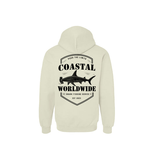 Shark Series Sweatshirt in Off White, black ink, back view