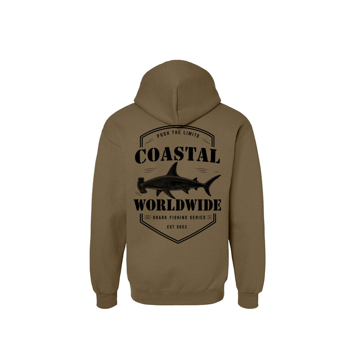 Shark Series Sweatshirt in Olive, black ink, back view