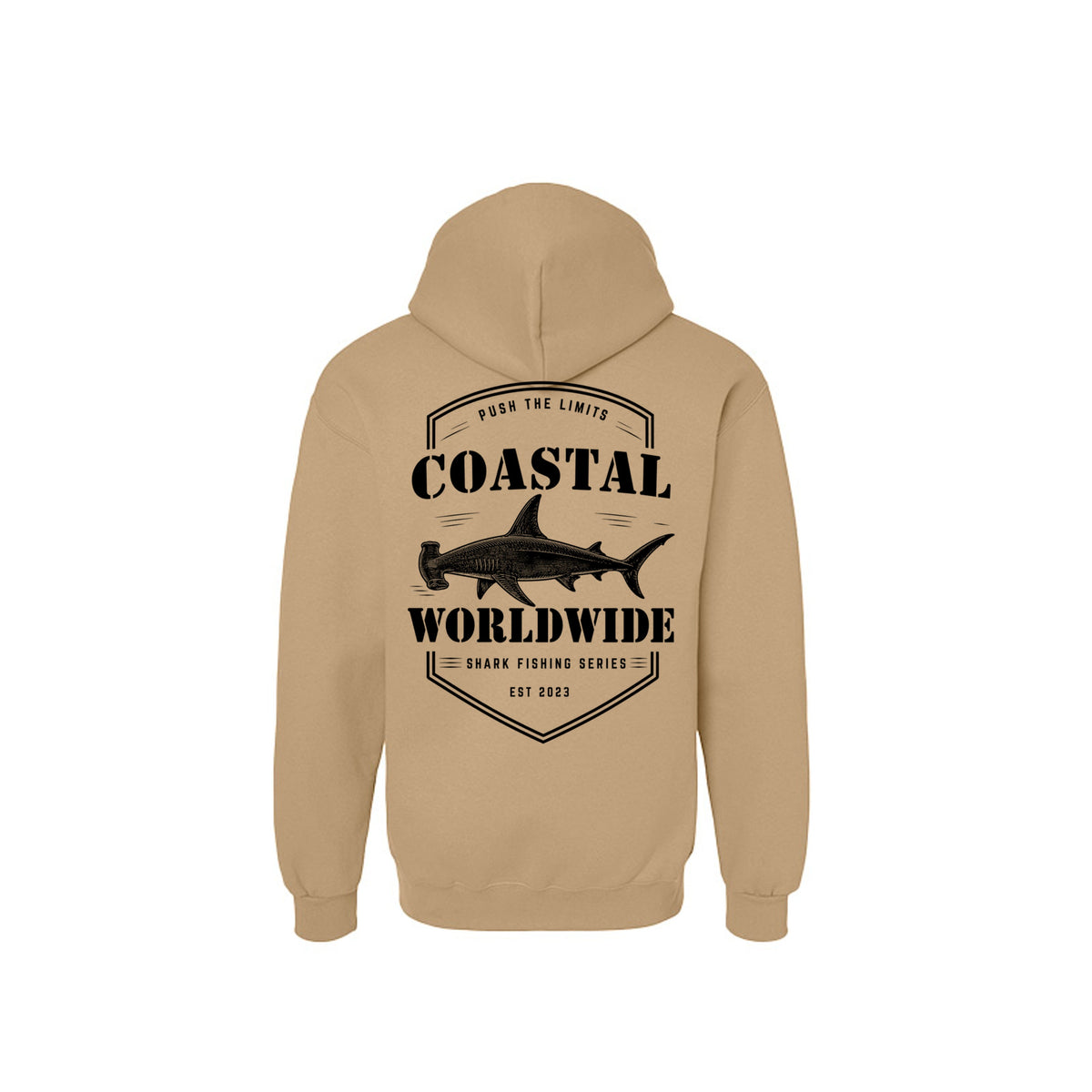 Shark Series Sweatshirt in Tan, black ink, back view