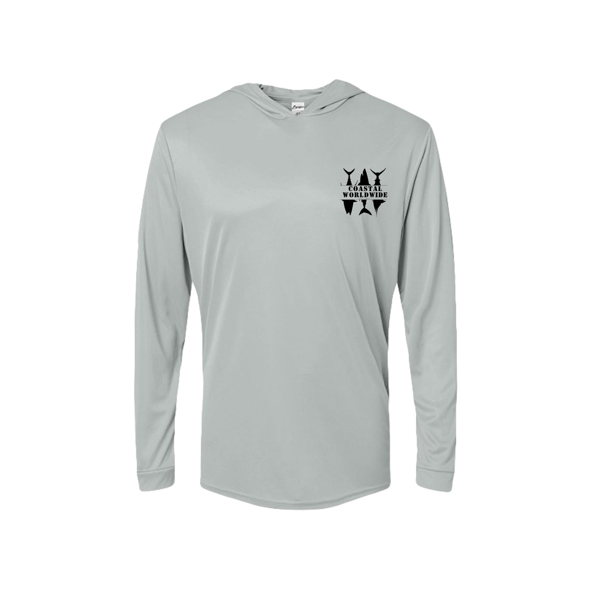 CWW Series UV Hooded in Medium Grey, black ink, front view