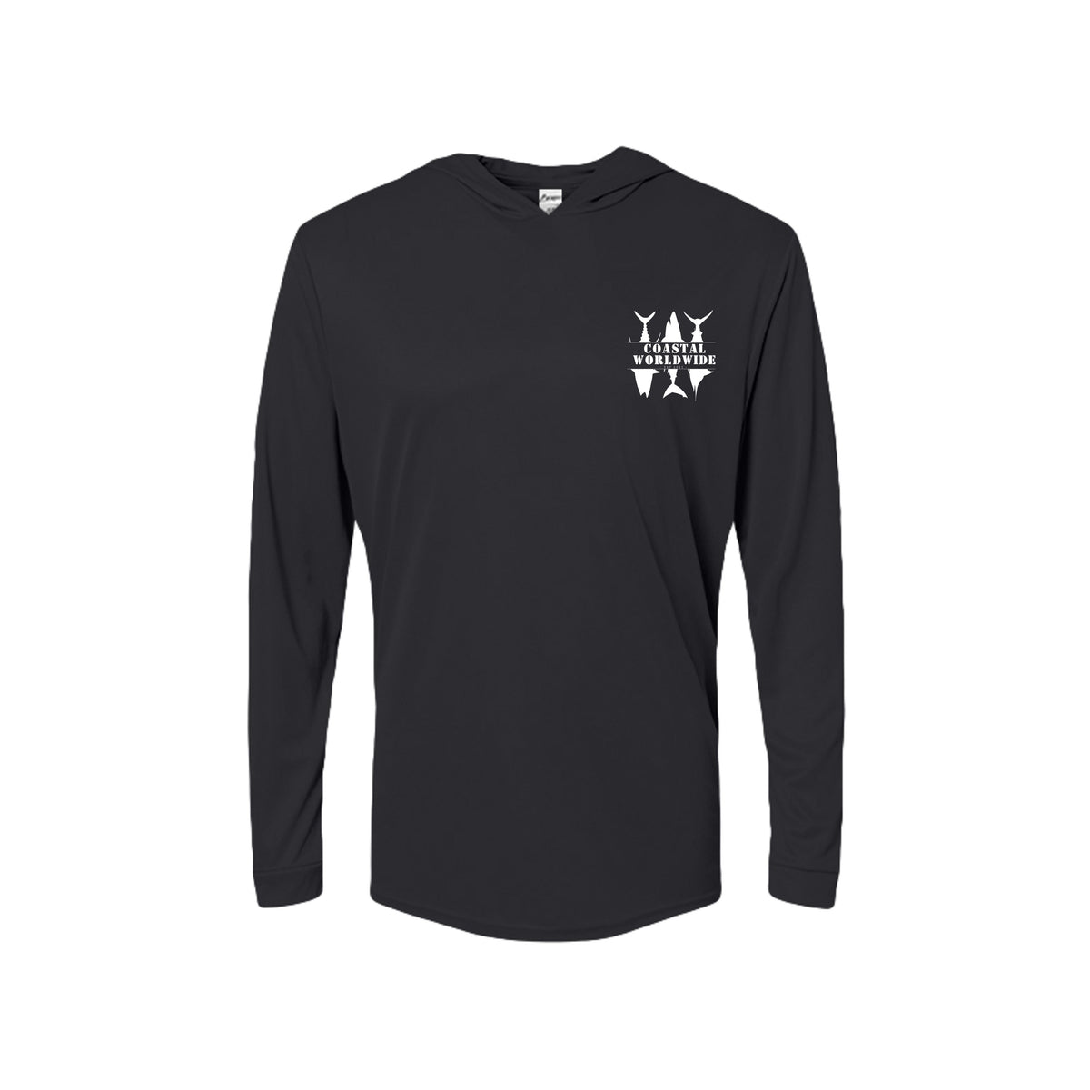 CWW Series UV Hooded in Black, white ink, front view