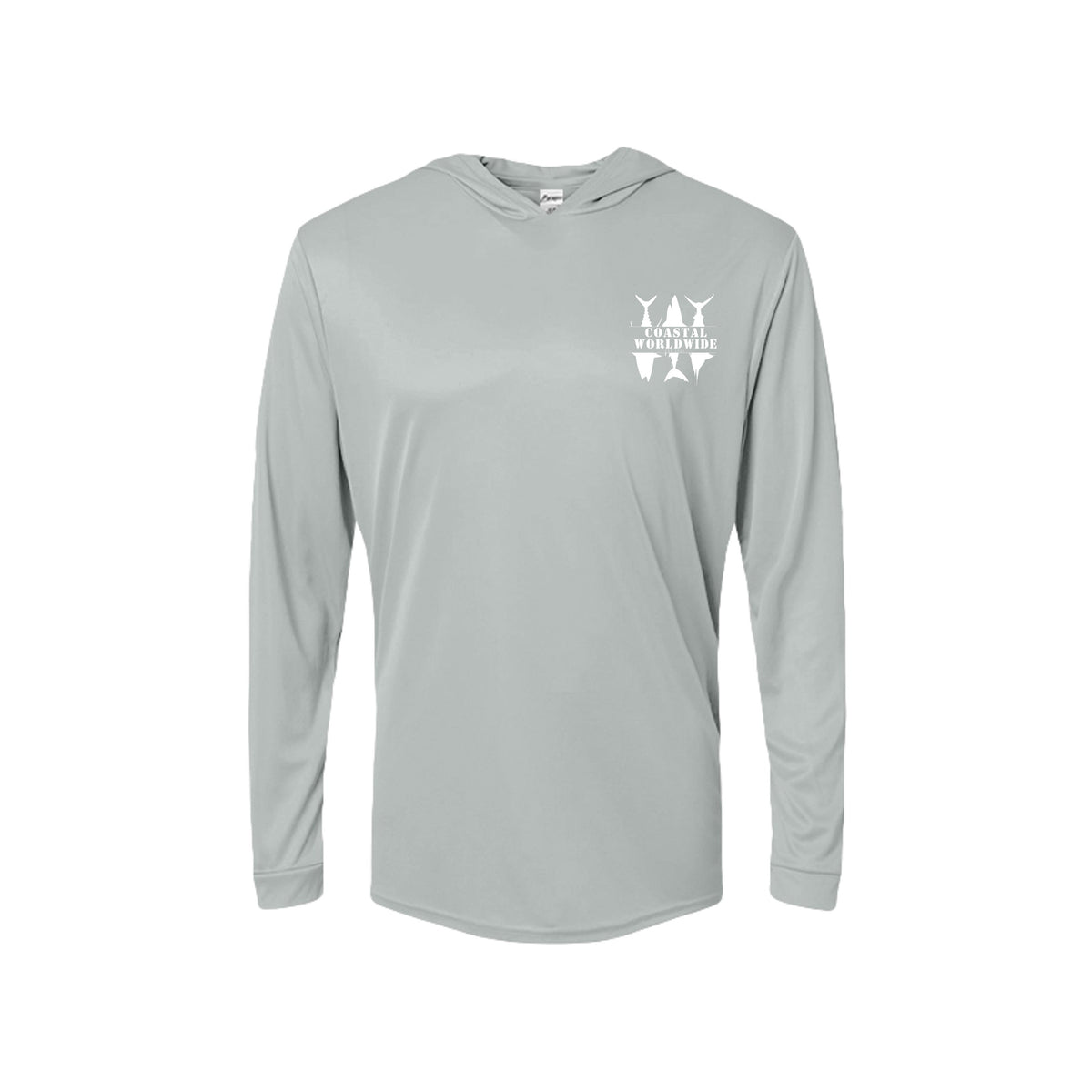CWW Series UV Hooded in Medium Grey, white ink, front view