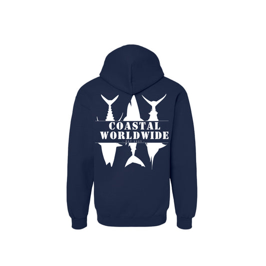 CWW Series Sweatshirt in Blue Dusk, white ink, back view