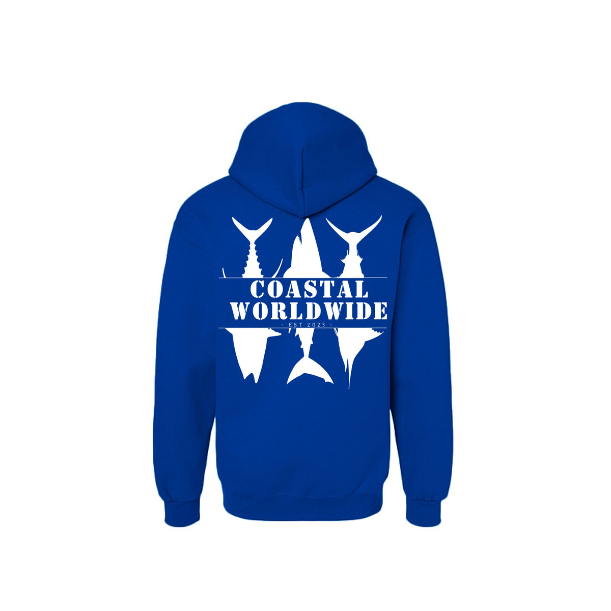 CWW Series Sweatshirt in Deep Royal, white ink, back view