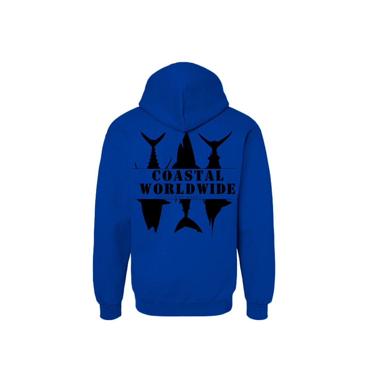 CWW Series Sweatshirt in Deep Royal, black ink, back view