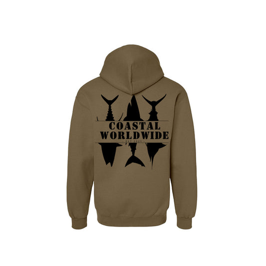 CWW Series Sweatshirt in Olive, black ink, back view